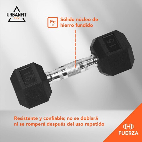 Mancuerna Hexagonal 15 libras (2 pzas) Negro