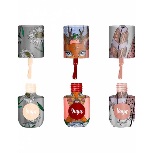Pack 6 Esmaltes Yuya Varios Colores 8ml Cada uno-Incluye: Bonita (Vino), Serendipia (Marrón Claro), Échate Flores (Blanco), Me quiere, No me Quiere (Nude), Oink (Frambuesa Oscuro), La Sirena (Glitter multicolor)