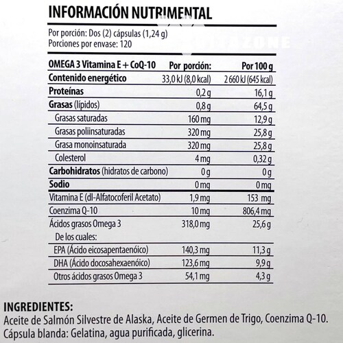 Omega 3 Salmón de Alaska, Vitamina E y CoQ10 240 cápsulas Solanum 
