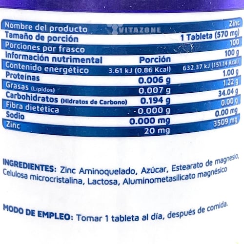 Zinc 100 Tabletas Vidanat. 