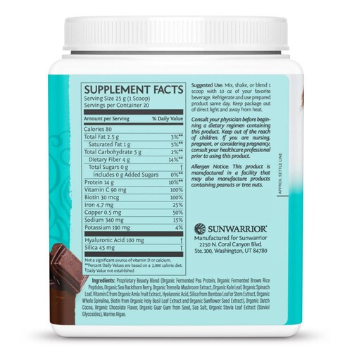 Colágeno Vegano 500 grs Chocolate Sunwarrior Keto 
