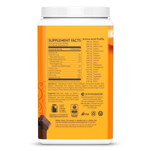 Proteína Vegana Sunwarrior Classic Plus Chocolate 750 grs 