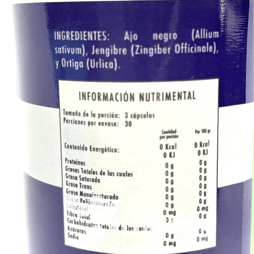 Ajo Negro Jengibre y Ortiga 90 cápsulas Flow 