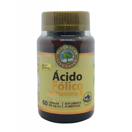 Ácido Fólico con Vitamina E 60 cápsulas de 500 mg Naturelab. 