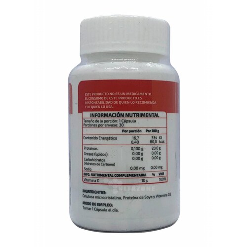 Vitamina D3 con proteína 30 cápsulas .