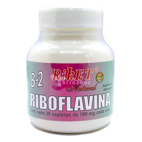 Vitamina B2 Riboflavina 30 capletas de 100 mg Riket 