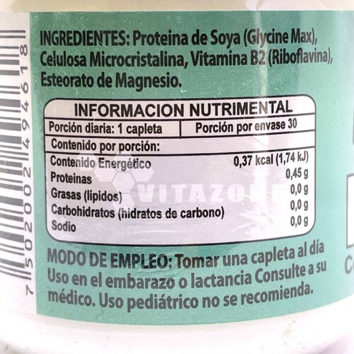 Vitamina B2 Riboflavina 30 capletas de 100 mg Riket 