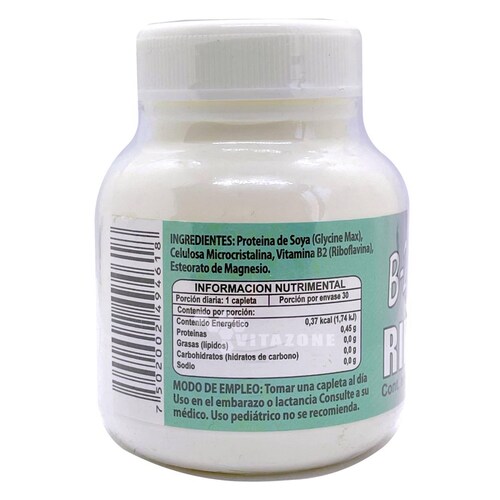 Vitamina B2 Riboflavina 30 capletas de 100 mg Riket 