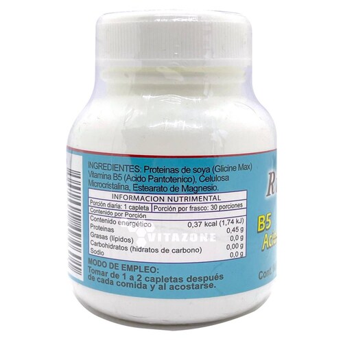 Vitamina B5 Ácido Pantoténico 30 capletas de 400 mg Riket 