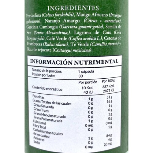 SIIN FATT Mango Africano Cetonas Tejocote 30 caps Tía Silvia 