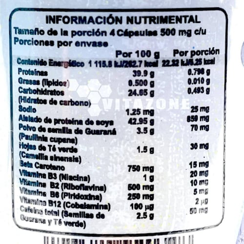 VITMEN (energizante) 20 cápsulas de 500 mg PROTGT. 