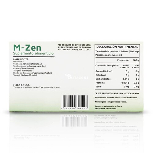 Melatonina Valeriana Azahar 30 tabletas M-Zen Ypenza 