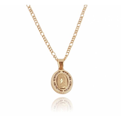 Cadena Con Medalla Dije Virgen de Guadalupe Bautizo Oro 10k Sólido 