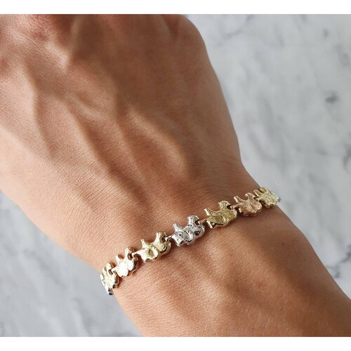 Hermosa Pulsera Pulso Elefantes 3 Oros Sólido 10k 