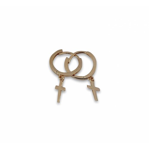 Aretes Colgantes de Cruz Oro Sólido 14k 
