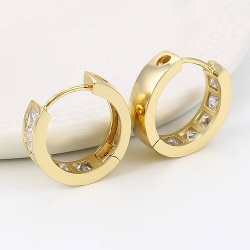 CRISTAL AMOR - Arracadas Oro 18k Laminado Con Brillantes Cristal  Amarillo