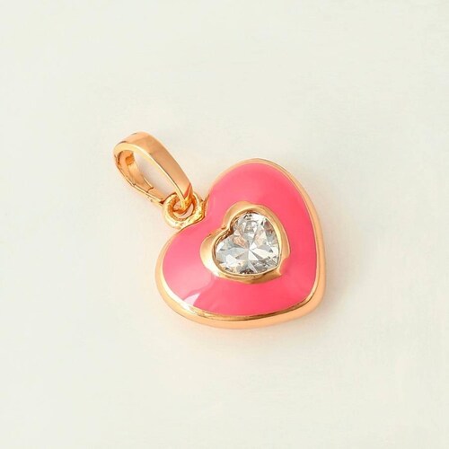 CRISTAL AMOR - Collar Corazón Rosa Cristal Oro 18k Laminado  