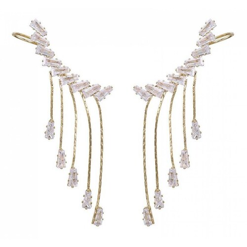 CRISTAL AMOR - Aretes Trepadores Fiesta Cristales Oro 14k Laminado Dorado