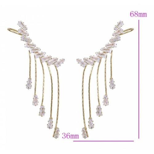 CRISTAL AMOR - Aretes Trepadores Fiesta Cristales Oro 14k Laminado Dorado