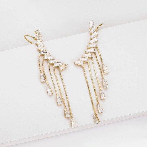 CRISTAL AMOR - Aretes Trepadores Fiesta Cristales Oro 14k Laminado Dorado