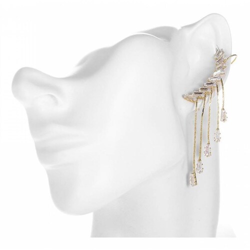 CRISTAL AMOR - Aretes Trepadores Fiesta Cristales Oro 14k Laminado Dorado