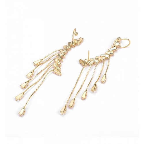 CRISTAL AMOR - Aretes Trepadores Fiesta Cristales Oro 14k Laminado Dorado