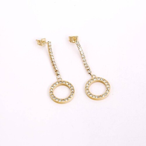 CRISTAL AMOR - Aretes Cristal Largos Diamante Oro 24k Laminado 