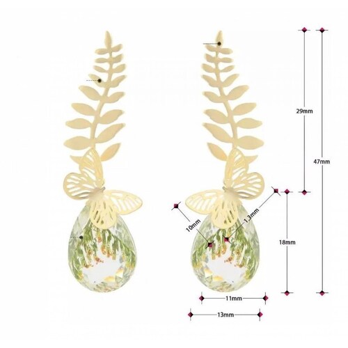 CRISTAL AMOR - Aretes Mariposa Hojas Naturaleza Muerta Oro 14k Laminado 