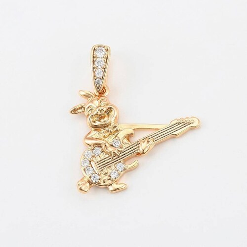 CRISTAL AMOR - Dije Conejo Guitarra Cristales Y Cadena Oro 14k Laminado 