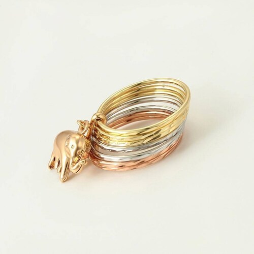 CRISTAL AMOR - Anillo Semanario Elefante Oro Florentino 14k Laminado Dorado 5
