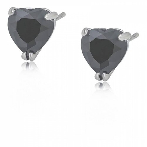 CRISTAL AMOR - Aretes Broquel Corazon Cristal Onix Oro 14k Laminado 