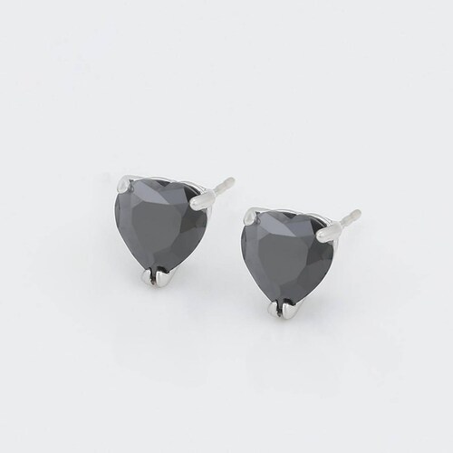 CRISTAL AMOR - Aretes Broquel Corazon Cristal Onix Oro 14k Laminado 