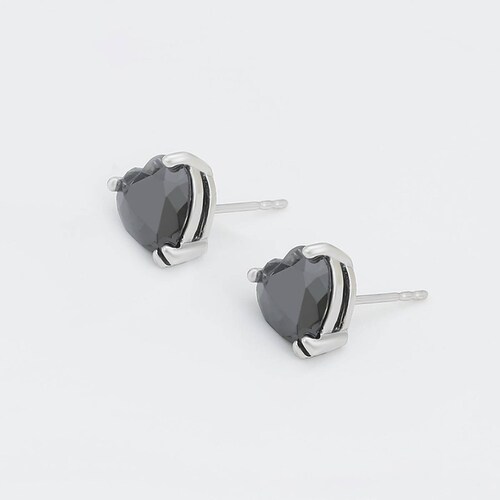 CRISTAL AMOR - Aretes Broquel Corazon Cristal Onix Oro 14k Laminado 