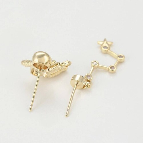 CRISTAL AMOR - Aretes Astronauta Estrellas Cristal Oro 14k Laminado 