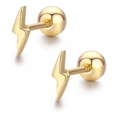 CRISTAL AMOR - Broqueles Rayito Oro 14k Laminado Bolita Niña O Adulto Amarillo