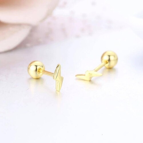 CRISTAL AMOR - Broqueles Rayito Oro 14k Laminado Bolita Niña O Adulto Amarillo
