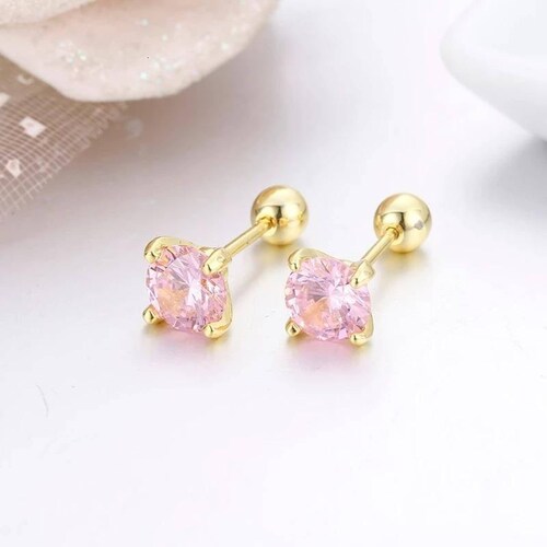 CRISTAL AMOR - Broqueles Cristal Oro 14k Laminado Bolita Rosa