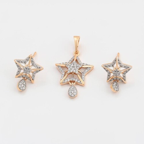 CRISTAL AMOR - Collar Y Aretes Estrella Cristales Oro 18k Laminado 