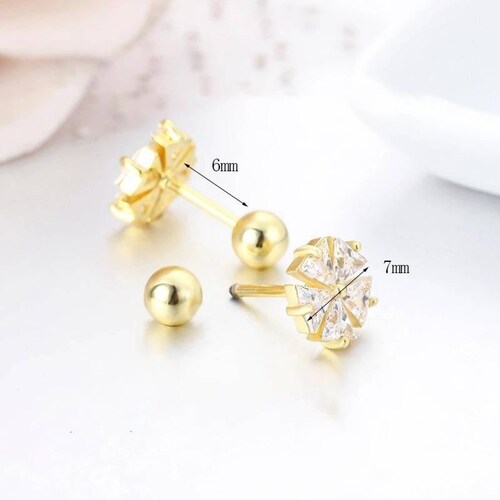 CRISTAL AMOR - Aretes Broqueles Flor Swarovski Oro 14k Lam Bolita Bebe Niña Blanco