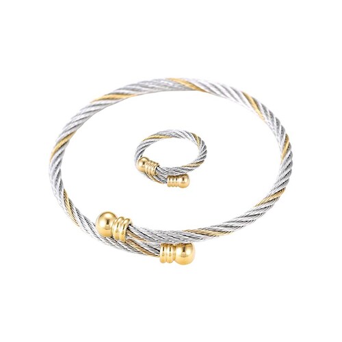 CRISTAL AMOR - Set Pulsera y Anillo Hombre Oro 14k lam Y Acero Inoxidable Blanco Color
