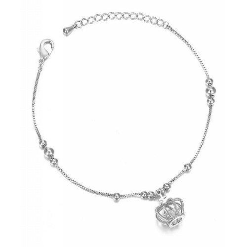 CRISTAL AMOR - Pulsera Corona Queen Princess Cristal Oro 14k Laminado Blanca 20 cm