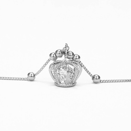 CRISTAL AMOR - Pulsera Corona Queen Princess Cristal Oro 14k Laminado Blanca 20 cm