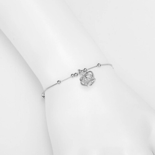 CRISTAL AMOR - Pulsera Corona Queen Princess Cristal Oro 14k Laminado Blanca 20 cm
