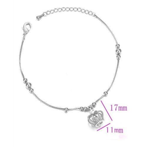 CRISTAL AMOR - Pulsera Corona Queen Princess Cristal Oro 14k Laminado Blanca 20 cm