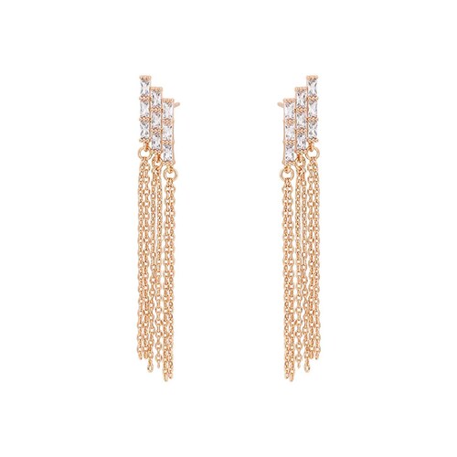 CRISTAL AMOR - Aretes Largos Cascada Fiesta Cristales Austriacos Oro Rosa 14K Laminado 