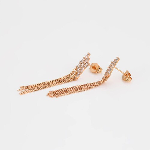 CRISTAL AMOR - Aretes Largos Cascada Fiesta Cristales Austriacos Oro Rosa 14K Laminado 