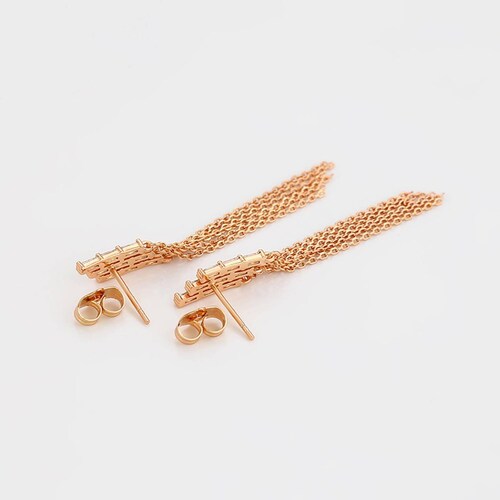 CRISTAL AMOR - Aretes Largos Cascada Fiesta Cristales Austriacos Oro Rosa 14K Laminado 