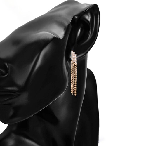 CRISTAL AMOR - Aretes Largos Cascada Fiesta Cristales Austriacos Oro Rosa 14K Laminado 