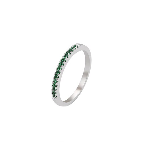 CRISTAL AMOR - Elegante Anillo Churumbela Esmeraldas Oro Blanco 14K Laminado 9 Talla