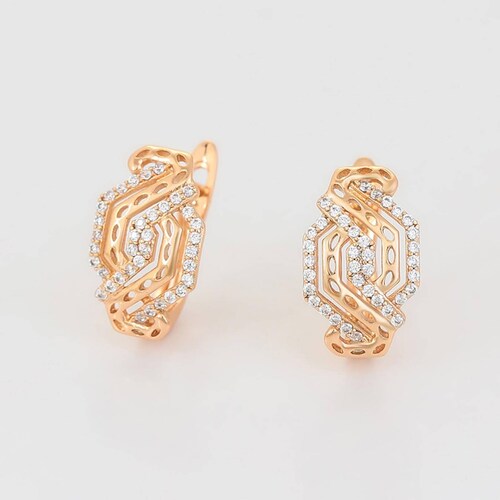 CRISTAL AMOR - Elegantes Aretes Con Swarovski Diseño Grecas Oro 14k Laminado 